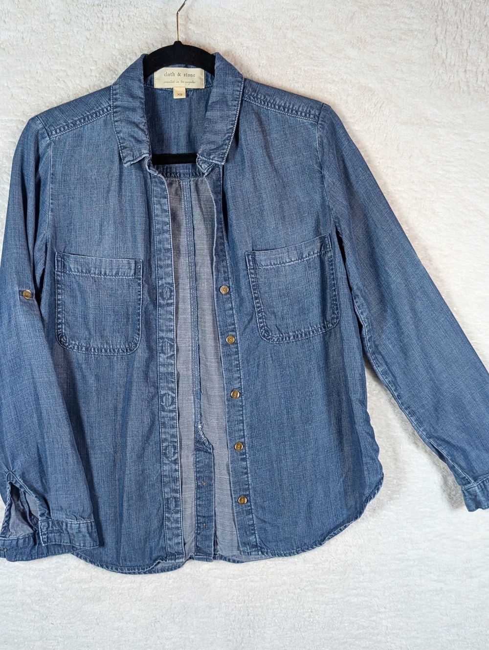 557-Anthropologie Cloth & Stone Denim Button-Up Shirt - Blue